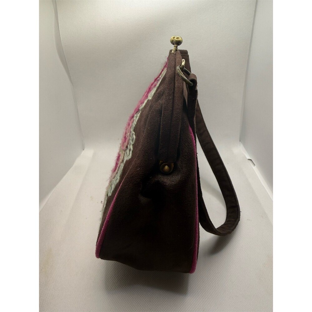 Lulu Guinness Brown Floral Kiss Lock Clutch Handbag Small Womens - Picture 7 of 12